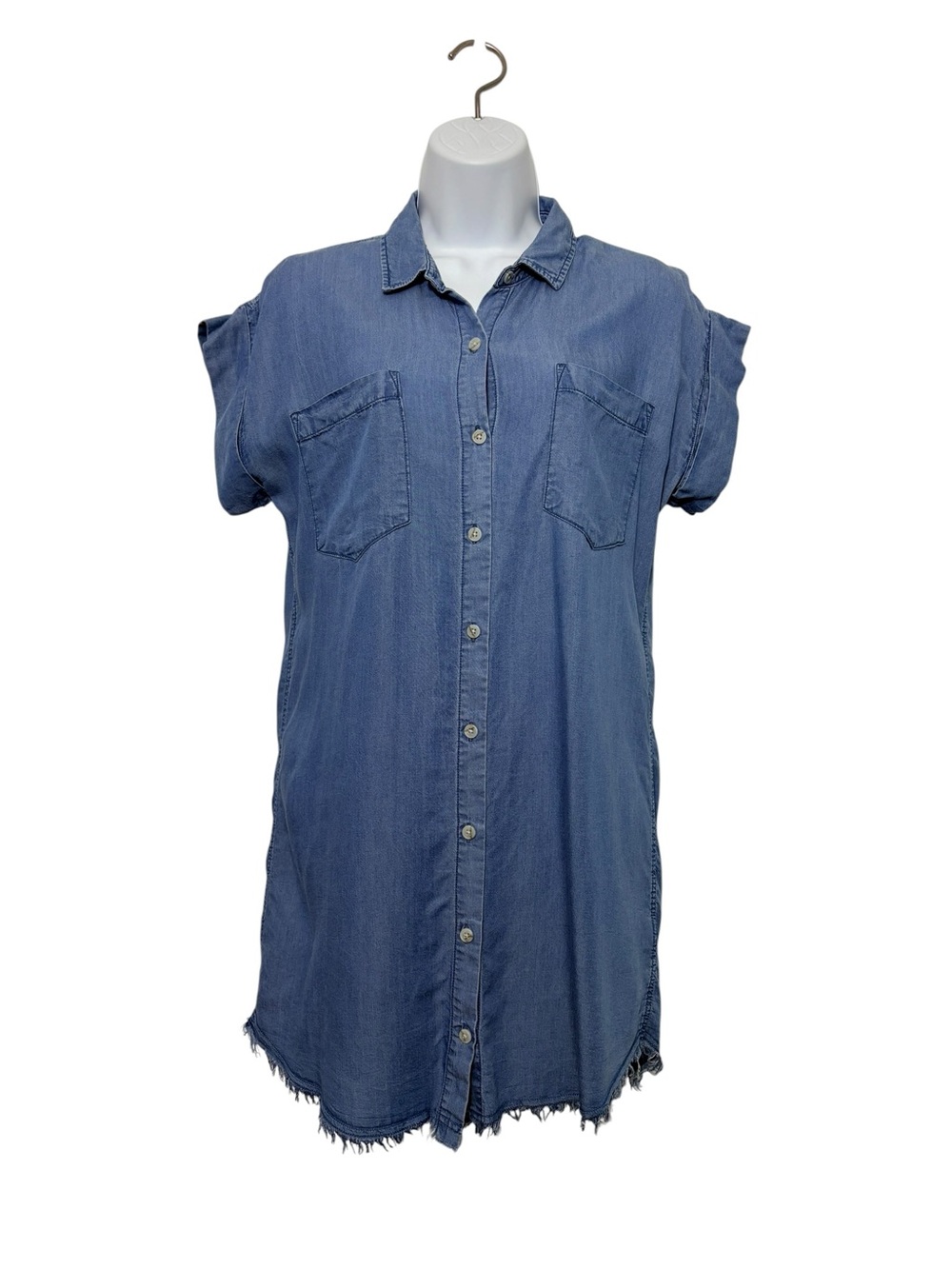 Thread & Supply Denim Blue Chambray Button-Front Coastal Boho Shirt Dress SzXS